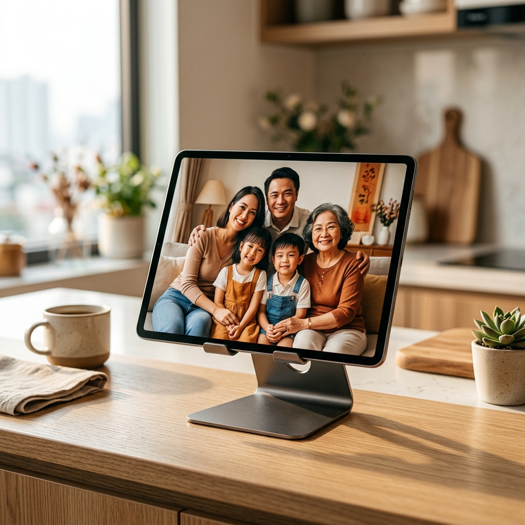 Digital photo frame on metal stand